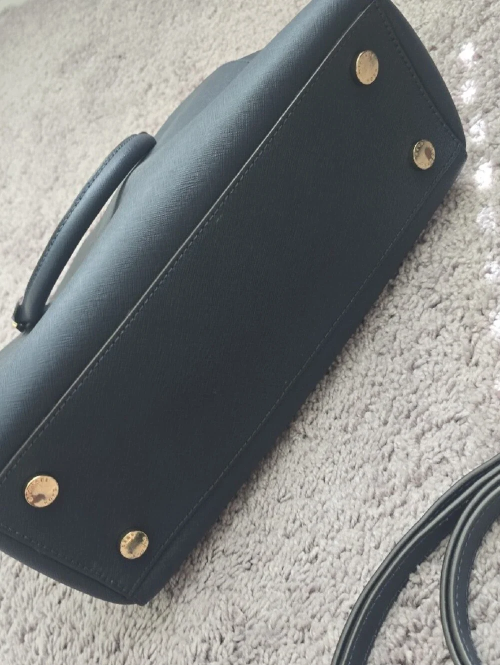 Michael Kors Navy Saffiano Satchel with Gold Hardware